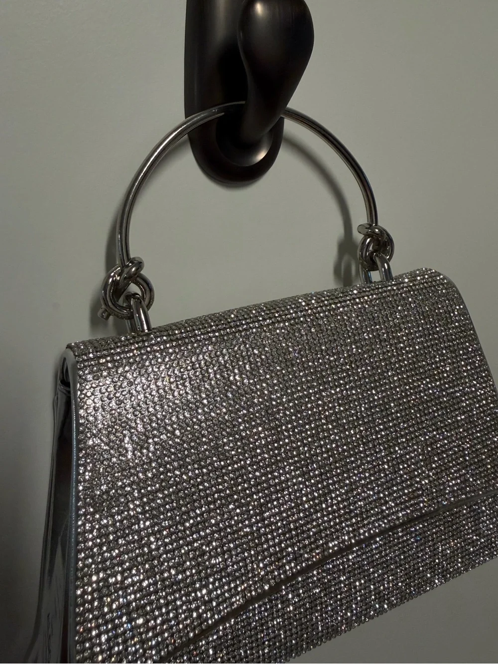 NWT ALDO Felisiax Silver Rhinestone Top Handle Evening Bag Clutch Crossbody